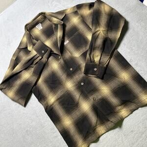 Caltop Flannel Button Shirt Mens Small Long Sleeve Lowrider Chicano Made In USA